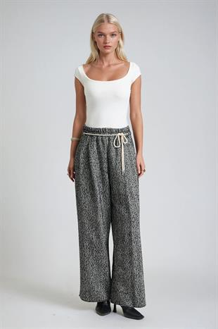 Tweed Dokulu Bağcıklı Rahat Kalıp Pantolon 0116