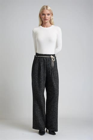 Tweed Dokulu Bağcıklı Rahat Kalıp Pantolon 0116
