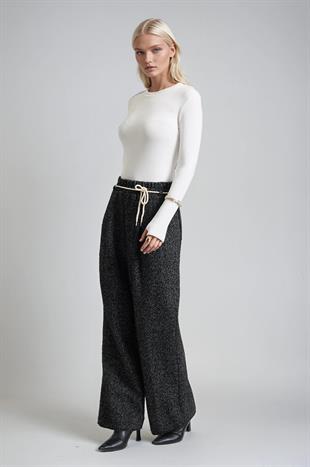 Tweed Dokulu Bağcıklı Rahat Kalıp Pantolon 0116