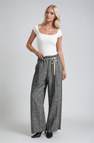 Tweed Dokulu Bağcıklı Rahat Kalıp Pantolon 0116