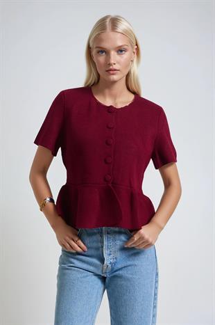 Volanlı Düğmeli Örme Hırka 5206