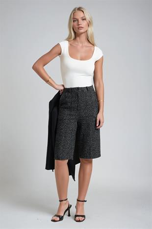 Yüksek Bel Tweed Bermuda Şort 0115