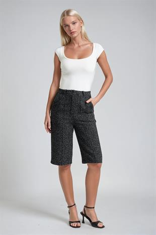 Yüksek Bel Tweed Bermuda Şort 0115