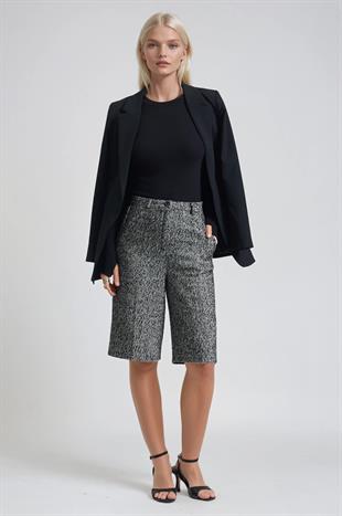 Yüksek Bel Tweed Bermuda Şort 0115