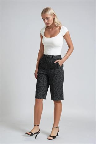Yüksek Bel Tweed Bermuda Şort 0115
