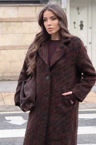 Zebra Desenli Kaşe Kaban 7124