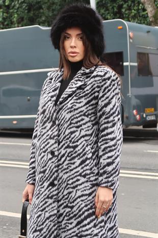 Zebra Desenli Kaşe Kaban 7124