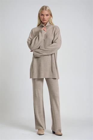 Zip Yaka Uzun Triko Tunik & Bol Paça Pantolon Takım 10318