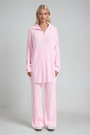 Zip Yaka Uzun Triko Tunik & Bol Paça Pantolon Takım 10318