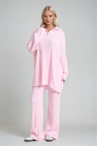 Zip Yaka Uzun Triko Tunik & Bol Paça Pantolon Takım 10318