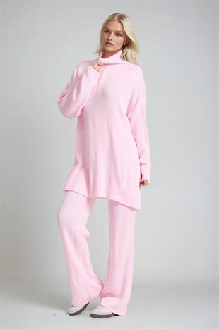 Zip Yaka Uzun Triko Tunik & Bol Paça Pantolon Takım 10318