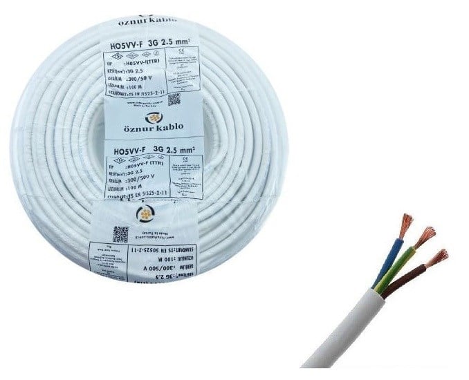 3X2,5 MM2 TTR H05W-F BEYAZ KABLO ÖZNUR