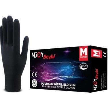 BEYBİ NJOY SİYAH NİTRİL ELDİVEN TEK KULLANIMLIK MEDİUM (PAKET 100 LÜ)