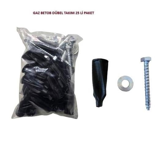 GAZ BETON PAKET 25 Lİ TAKIM DÜBEL SİYAH 
