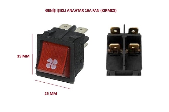 GENİŞ IŞIKLI ANAHTAR 16A FAN (KIRMIZI)