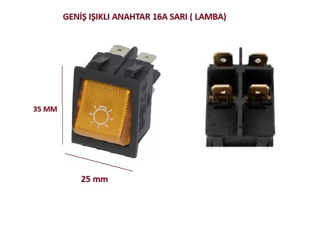 GENİŞ IŞIKLI ANAHTAR 16A SARI ( LAMBA)
