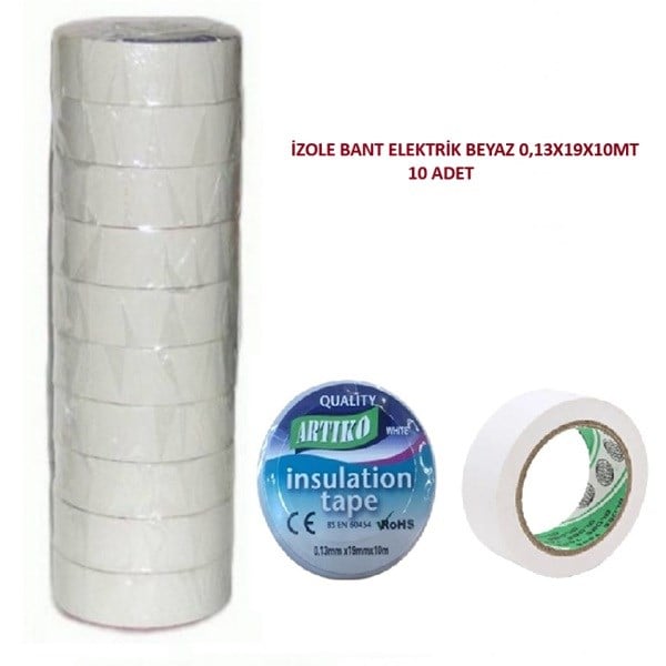 İZOLE BANT ELEKTRİK BEYAZ 0,13X19X10MT (10 ADET)