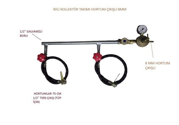 LPG KOLLEKTÖR İKİLİ TAKIM 8MM HORTUM ÇIKIŞLI