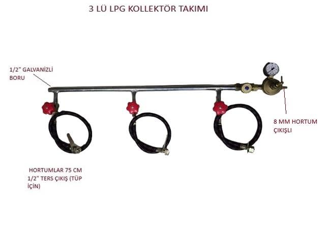 LPG KOLLEKTÖR ÜÇLÜ TAKIM 8MM HORTUM ÇIKIŞLI