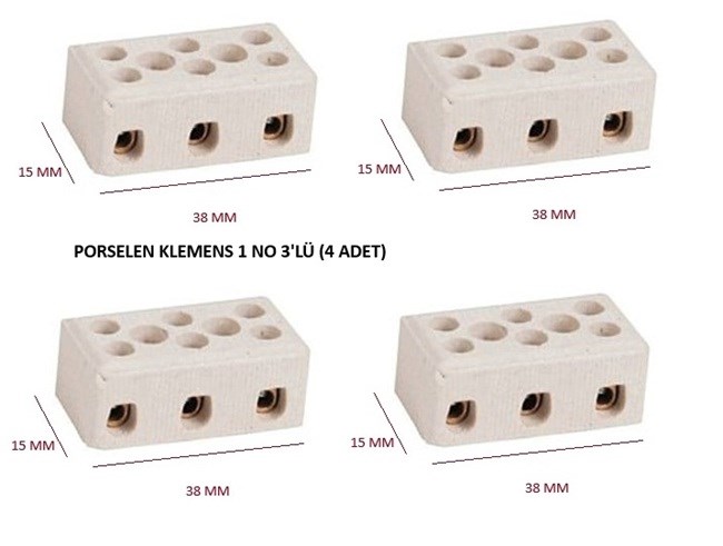 PORSELEN KLEMENS 1 NO 3'LÜ (4 ADET)