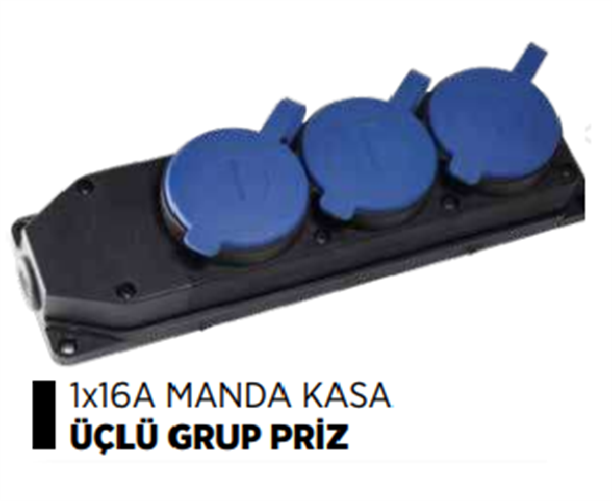 1X16A MANDA KASA DUVAR PRİZİ ÜÇLÜ GRUP PRİZ KAUÇUK (M3M) 
