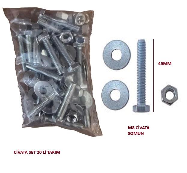 CİVATA 8M*45MM PAKET 20 Lİ (PUL+SOMUN+CİVATA)