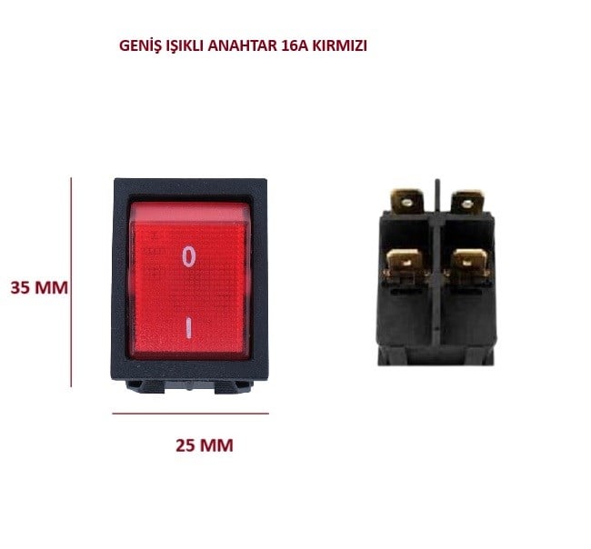 GENİŞ IŞIKLI ANAHTAR ON-OFF 4P KIRMIZI