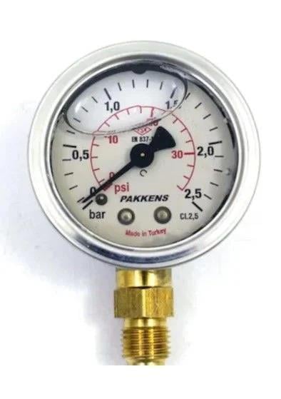 PAKKENS ALT BAĞLANTILI GLİSERİNLİ MANOMETRE R 1/4'' 0/2.5 BAR 63 MM (0631001104)