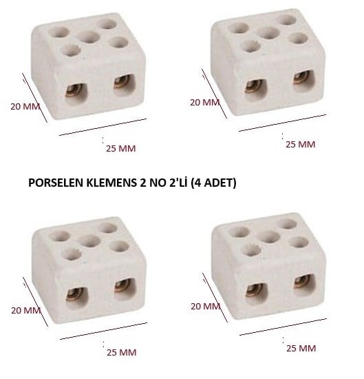 PORSELEN KLEMENS 2 NO 2'Lİ (4 ADET)