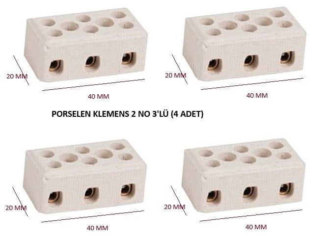 PORSELEN KLEMENS 2 NO 3'LÜ (4 ADET)