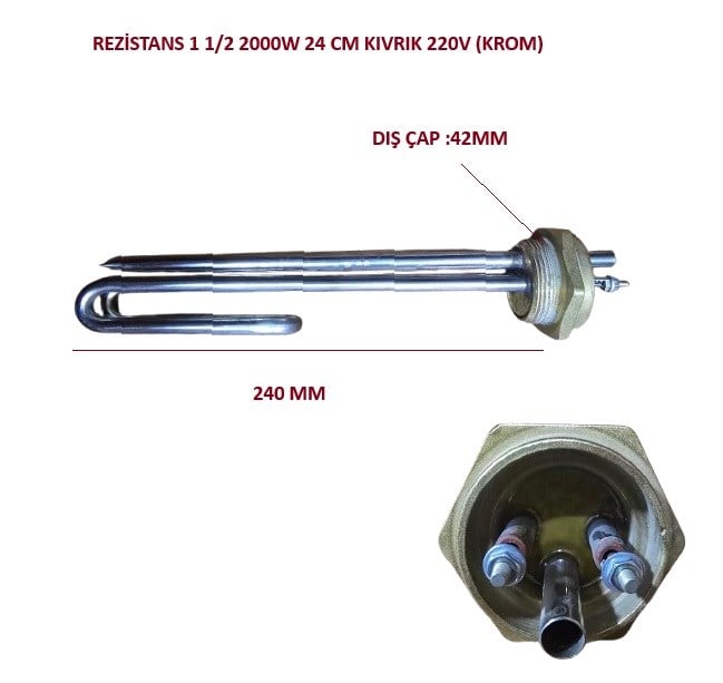 REZİSTANS 1 1/2 2000W 24 CM KIVRIK 220V (KROM) M1210