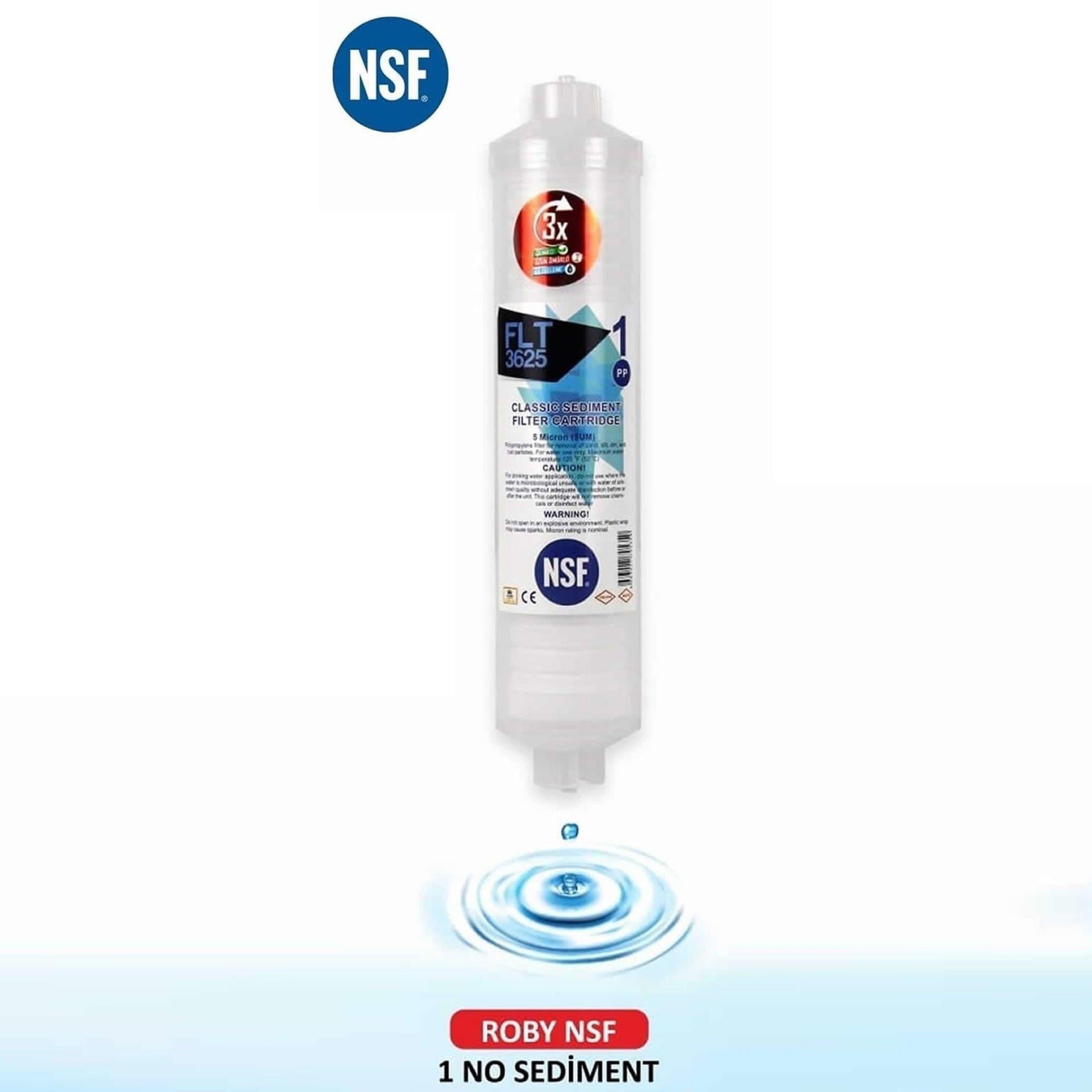 ROBY 12'' İNLİNE KAPALI KASA NSF 5 MİKRON ŞEFFAF SEDİMENT FİLTRE 3625 1NO ÇUBUKLU