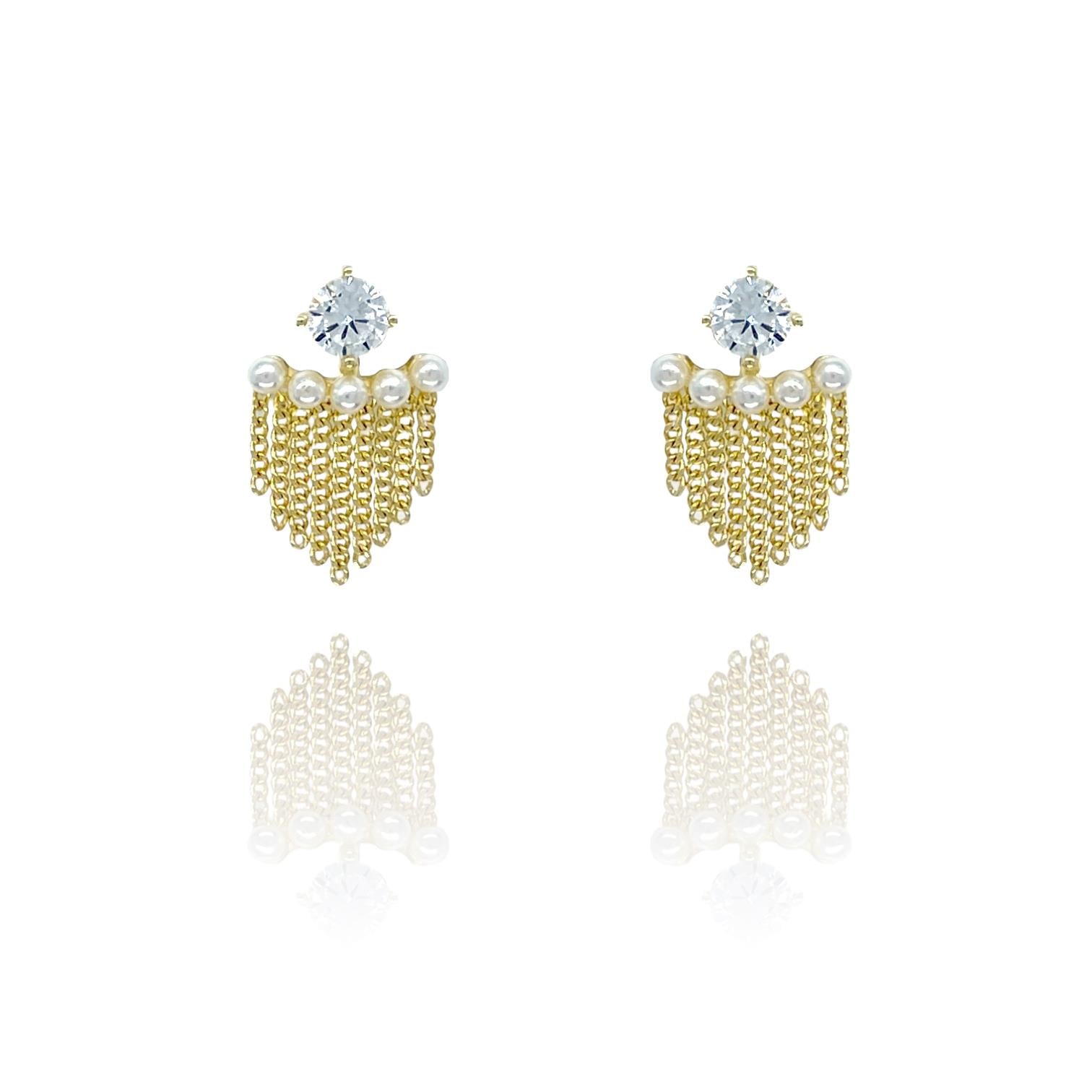 Paizİncili Taşlı Gold Küpe 