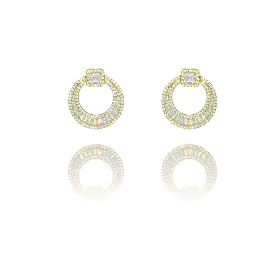 Paizİthal Taşlı Yuvarlak Gold Küpe 
