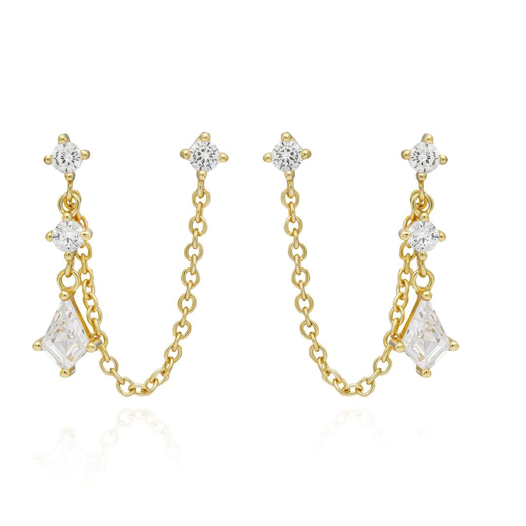PaizGold Karo Taşlı zincirli Küpe 