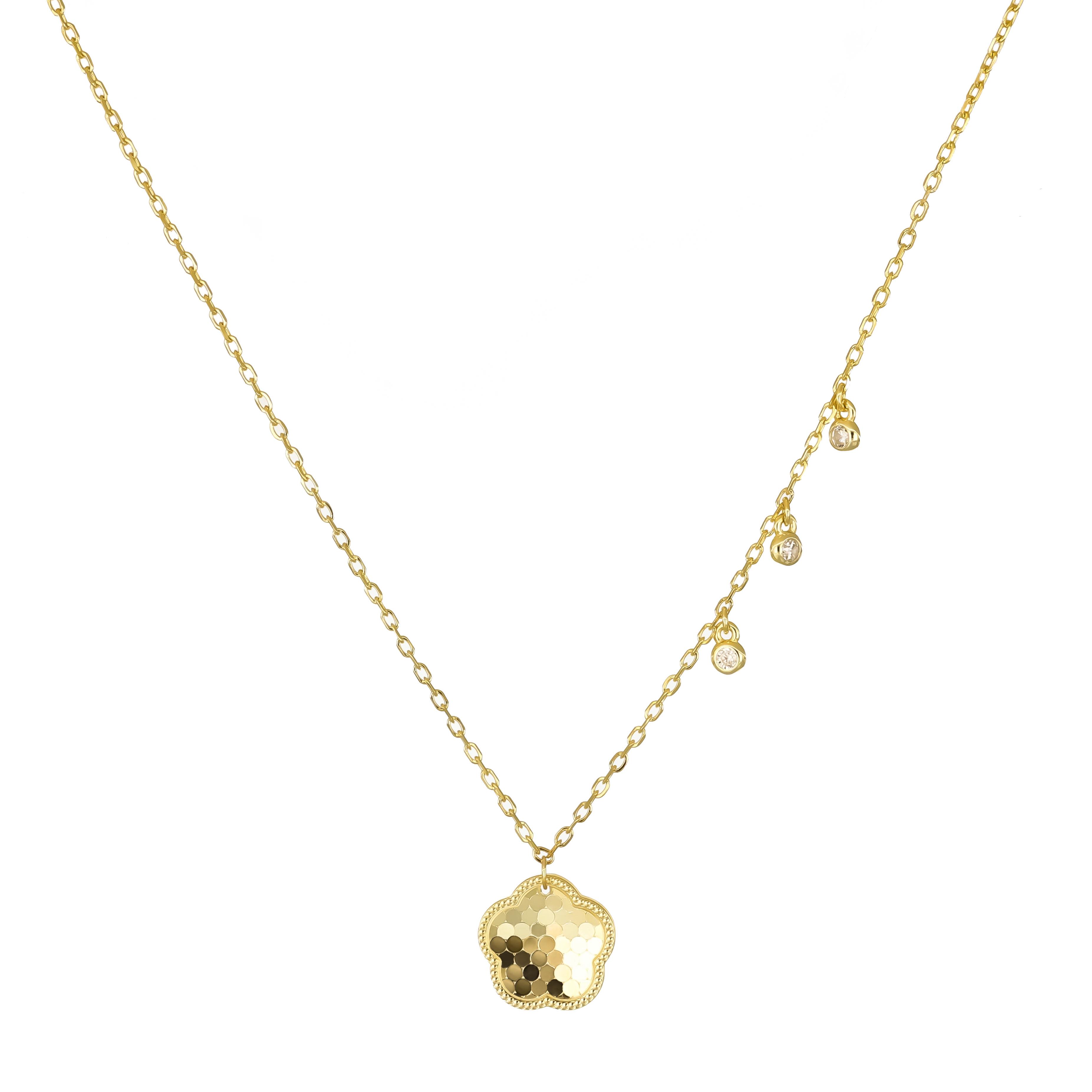 PaizGold Üç Taşlı Çiçek Kolye 