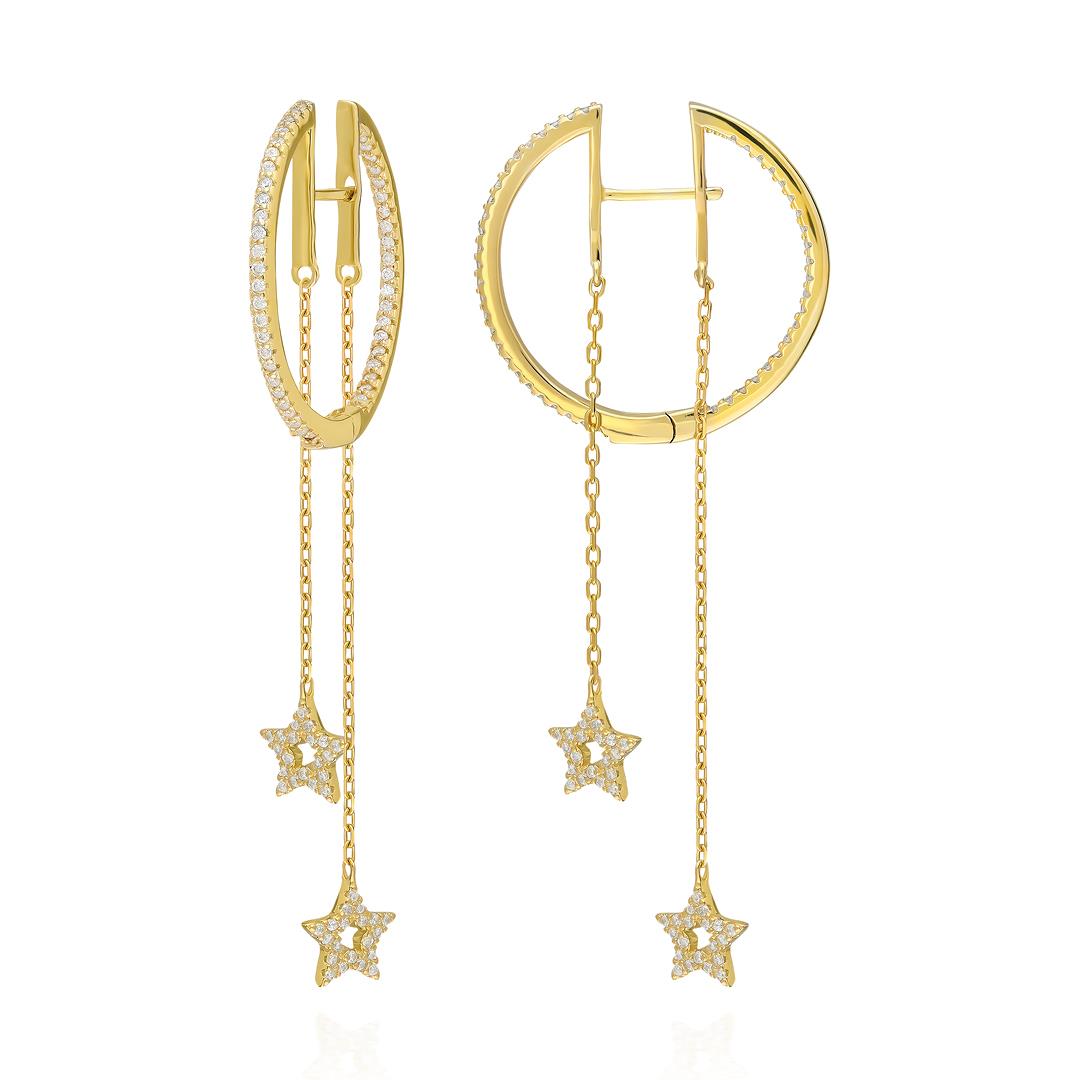 PaizGold Zincirli Yıldız Küpe 