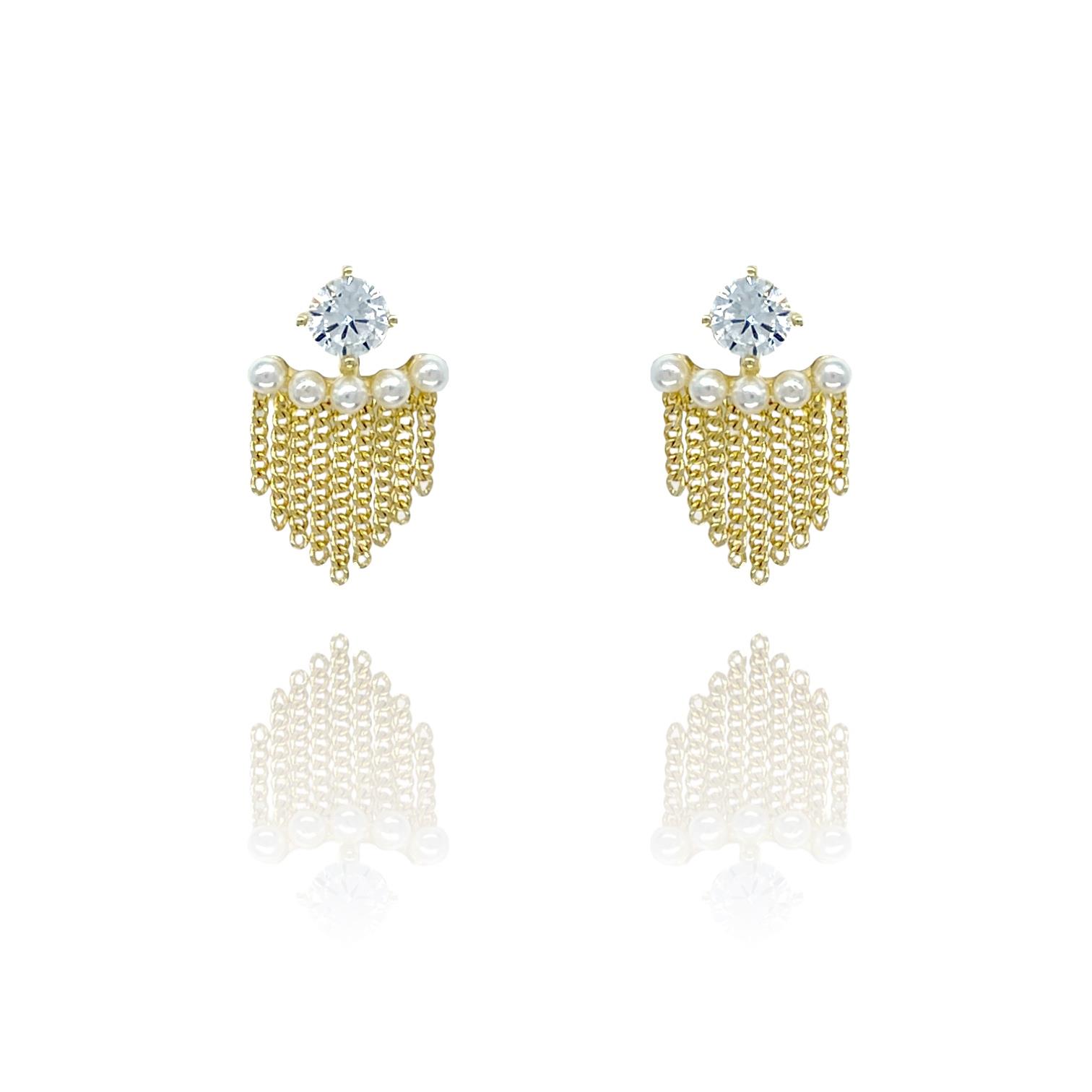 Paizİncili Taşlı Gold Küpe 