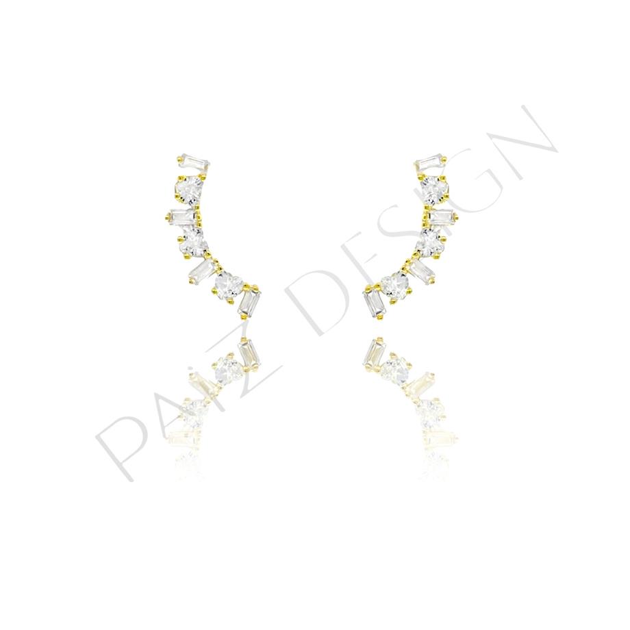 Paizİthal Taşlı Gold Ay Küpe 