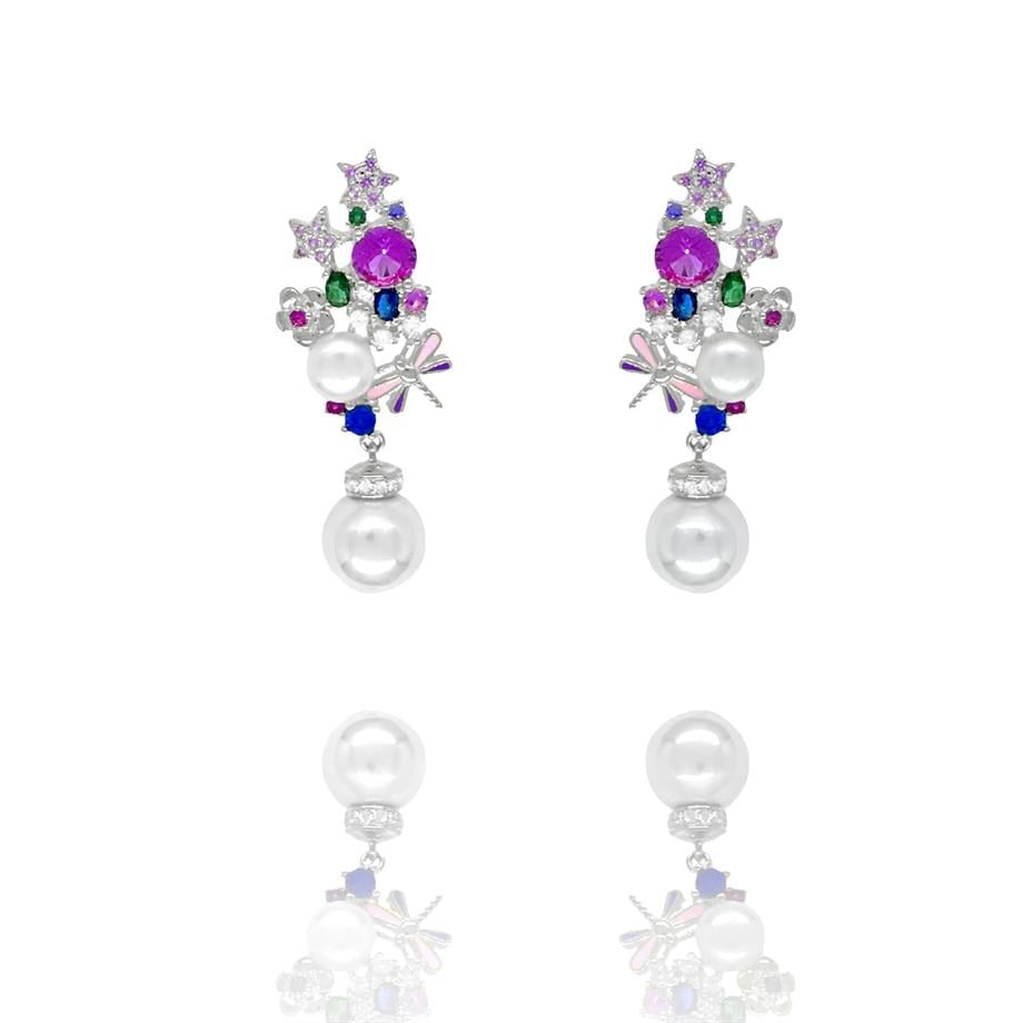 Paizİthal Taşlı İncili Silver Küpe 