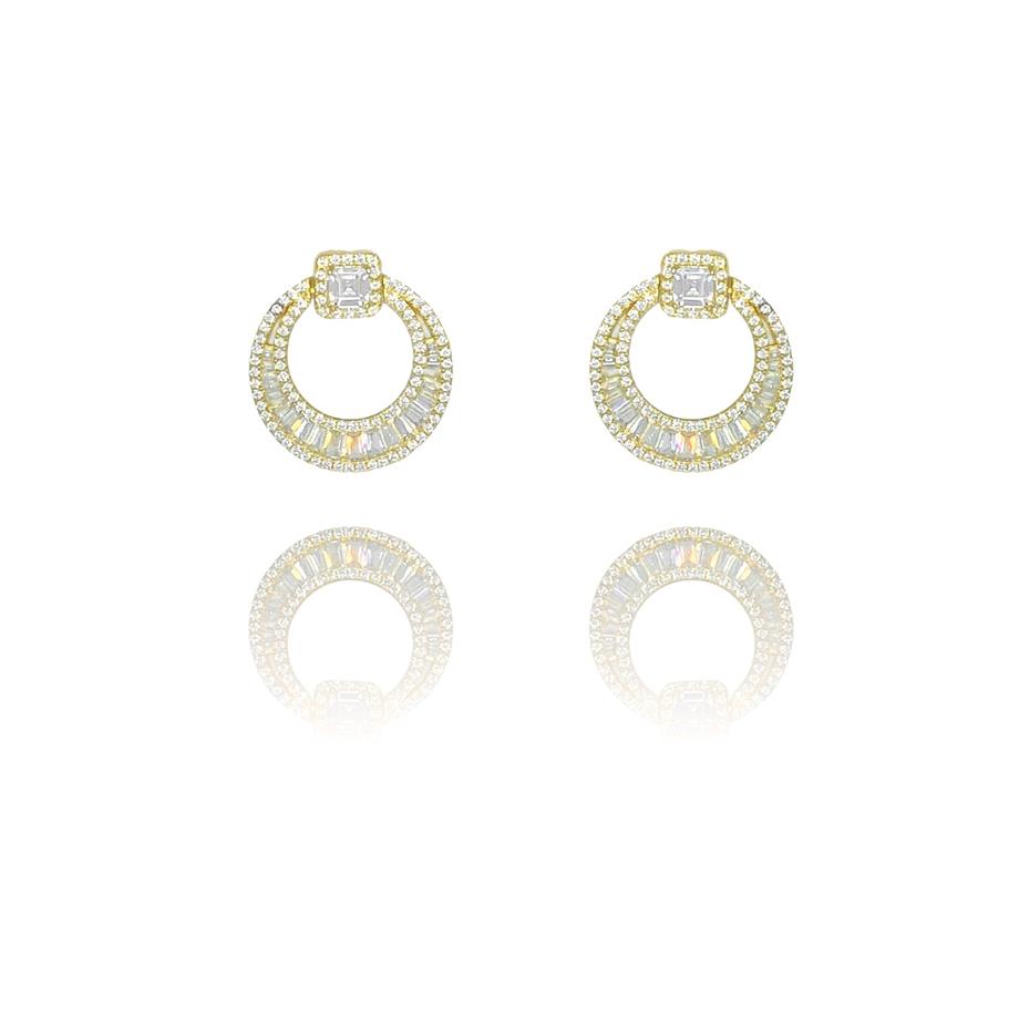 Paizİthal Taşlı Yuvarlak Gold Küpe 