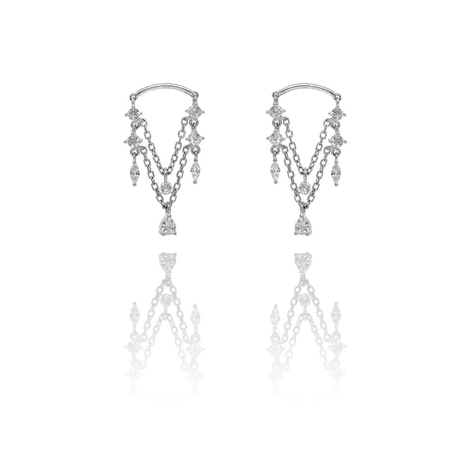 Paizİthal Taşlı Zincirli Silver Küpe