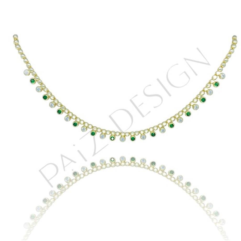 Paizİthal Yuvarlak Taşlı Gold Kolye 