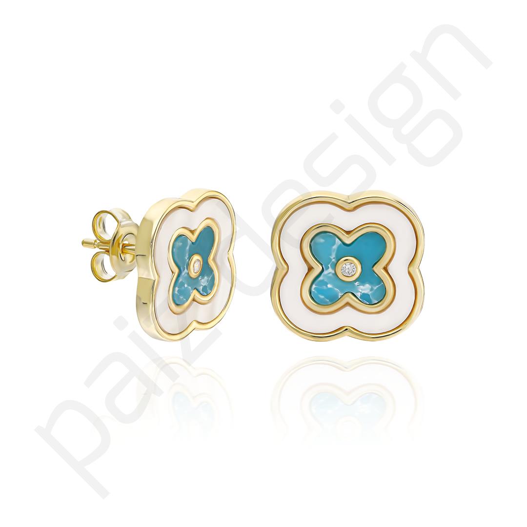 PaizMavi Mineli Gold Yonca Küpe 
