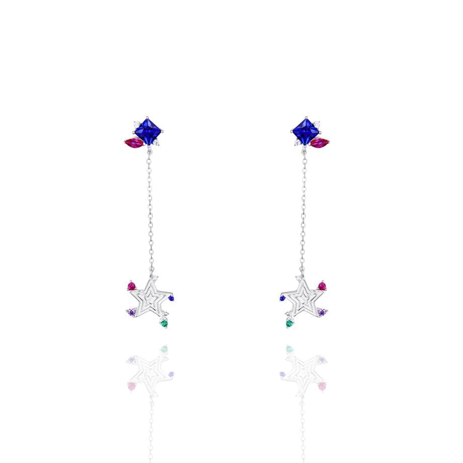 PaizRenkli Taşlı Silver Yıldız Küpe 