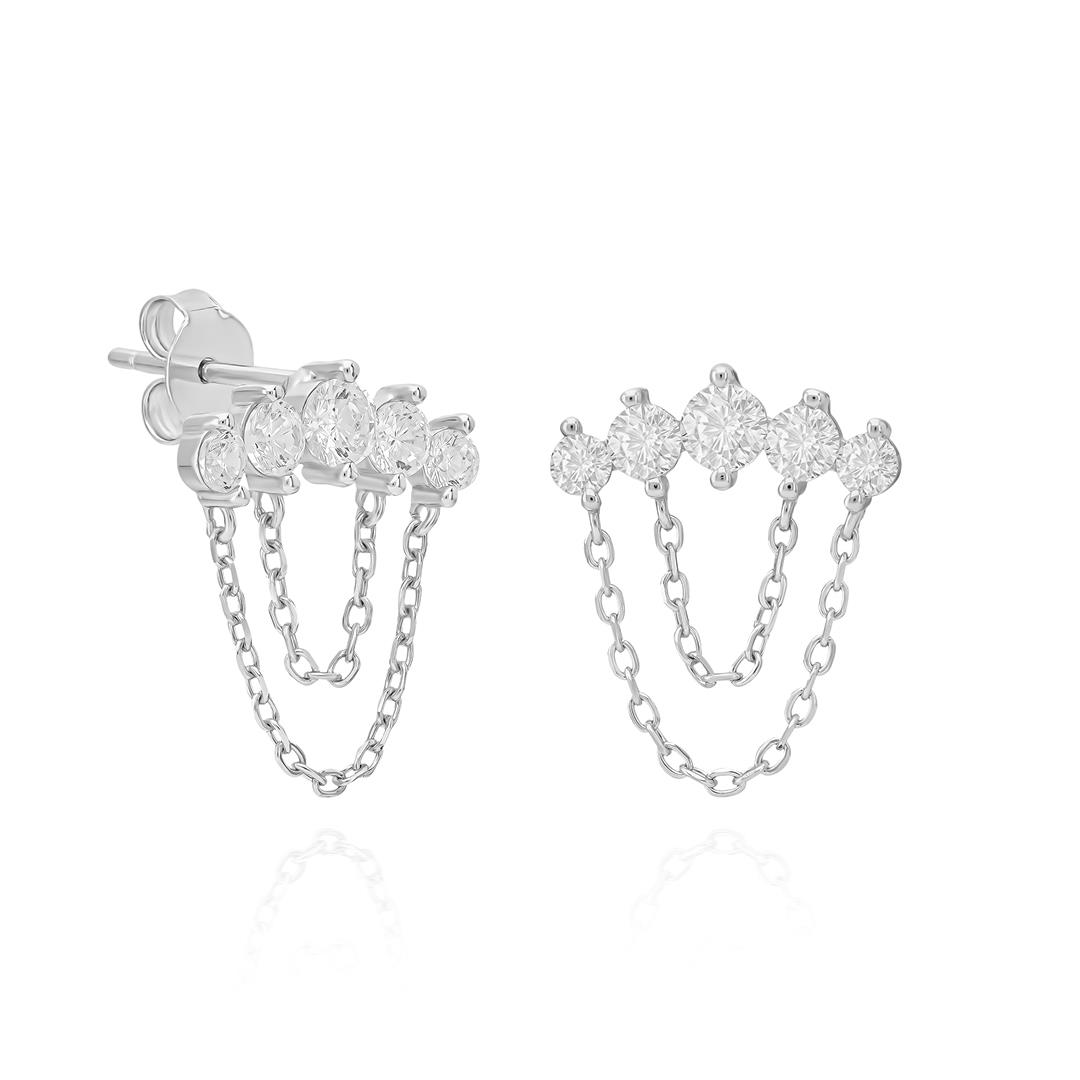PaizSilver Taşlı Zincirli Küpe 