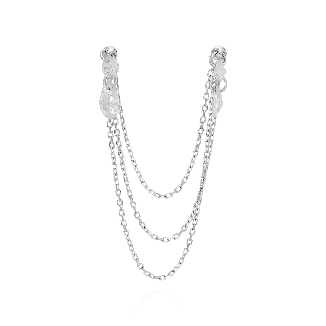PaizSilver Üç Zincirli Taşlı Küpe 
