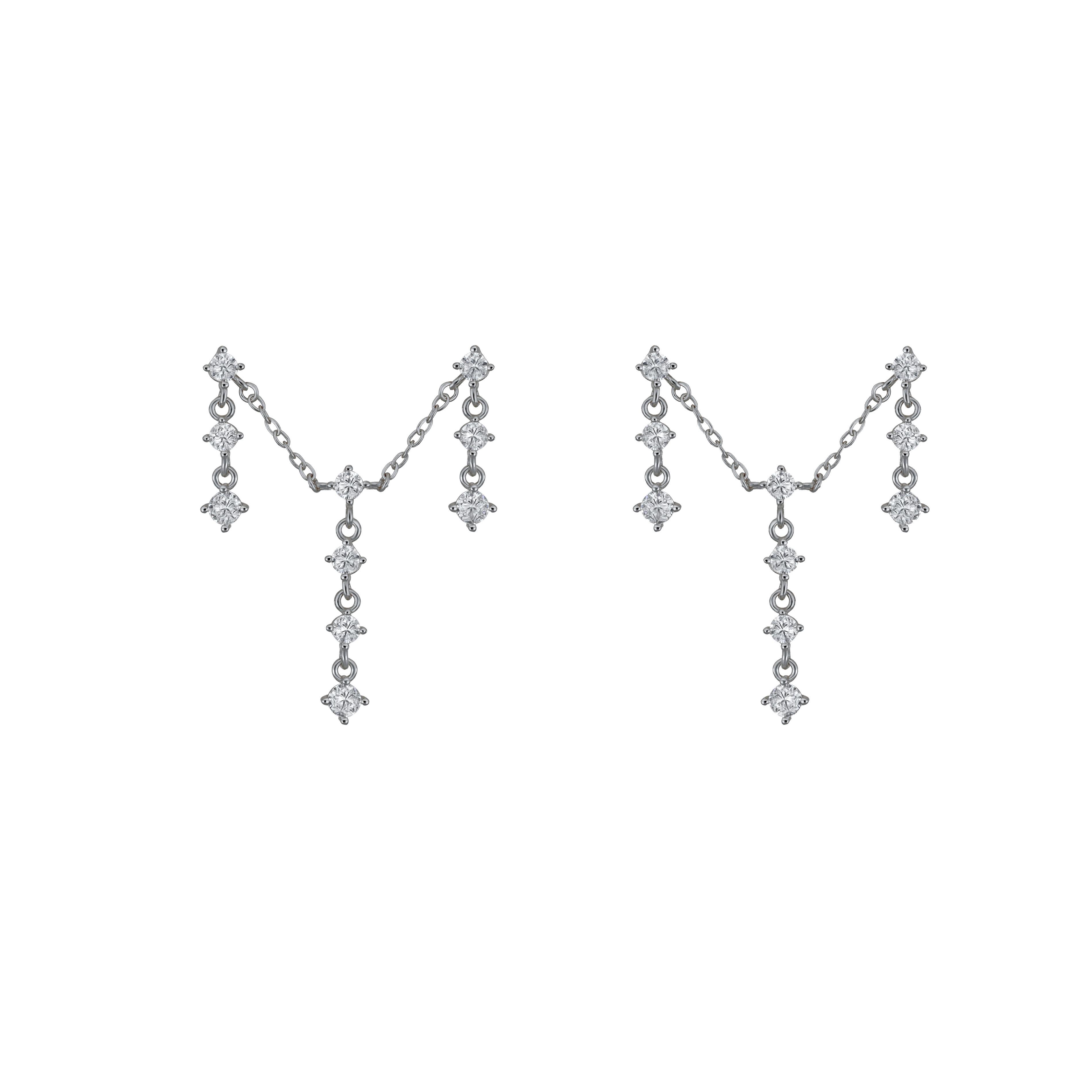 PaizSilver Zincirli Taşlı Küpe