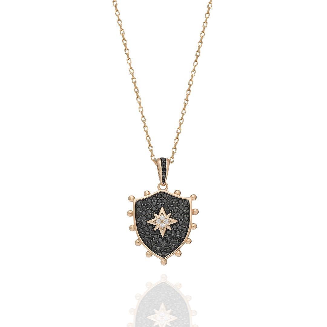 PaizSiyah Taşlı Madalyon Kolye 