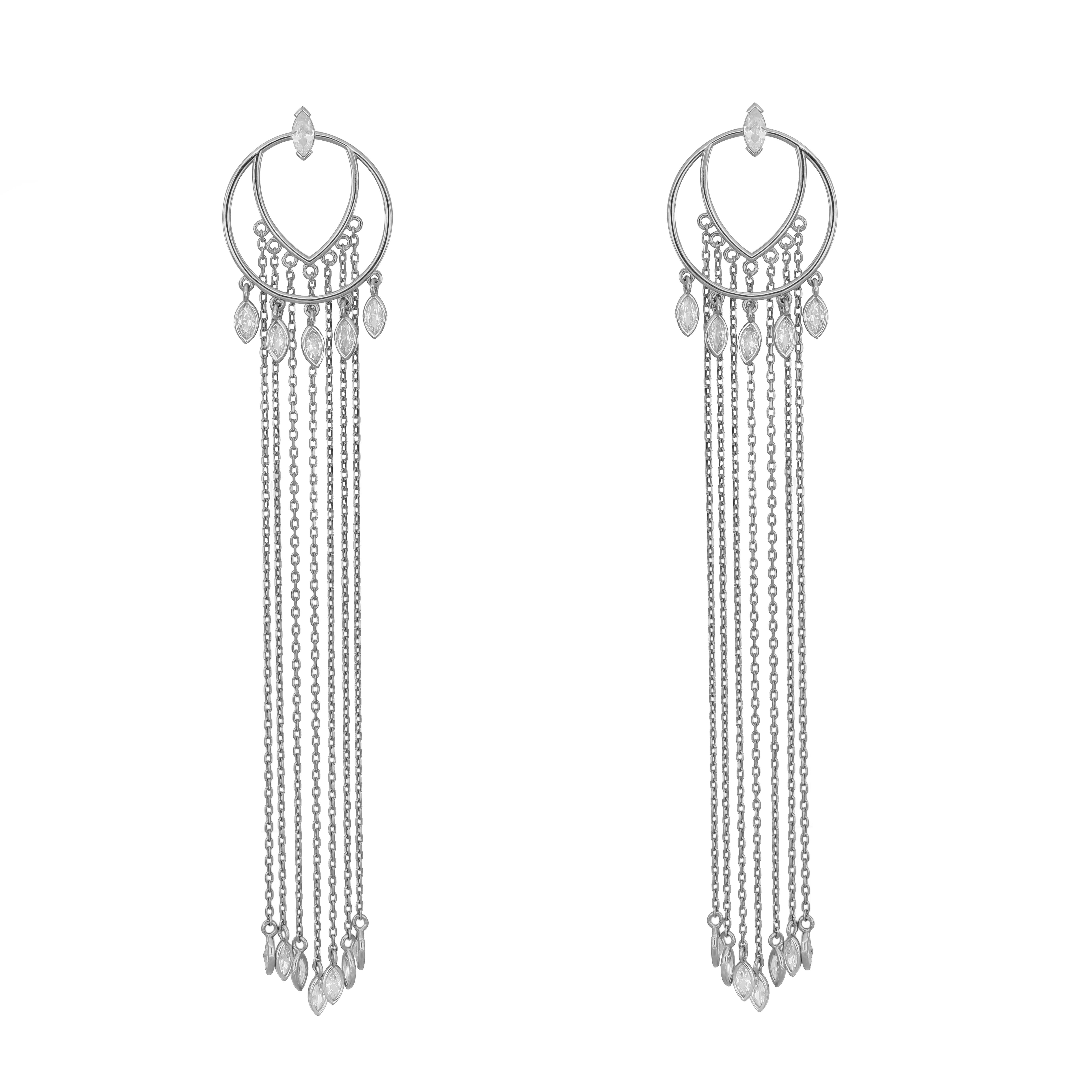 PaizYuvarlak Taşlı Zincirli Silver Küpe 